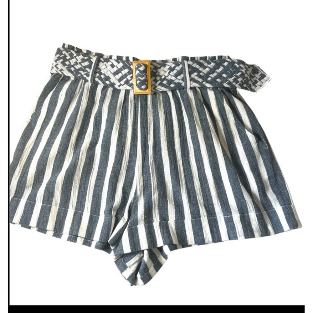 Show Me Your Mumu Blue White‎ Striped Cotton Overboard Shorts Belted Medium
